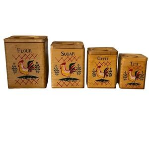 MCM Wooden Kitchen Canister Set Rooster Nesting Boxes Japan‎